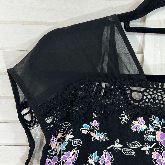 Daniel Rainn Top Medium Black Floral Cap Sleeves NWOT - Picture 9 of 15